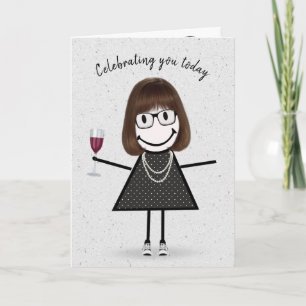 Carte Stick Figure Anniversaire fille avec vin rouge