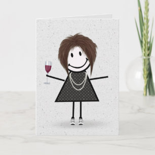 Carte Stick Figure Anniversaire fille avec vin rouge