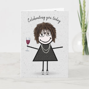 Carte Stick Figure Anniversaire fille avec vin rouge