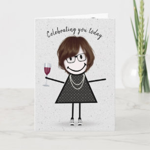 Carte Stick Figure Anniversaire fille avec vin rouge