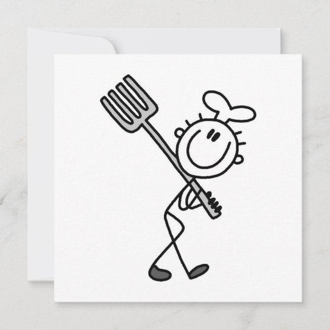Carte Stick Figure Chef Avec Fourche (Devant)