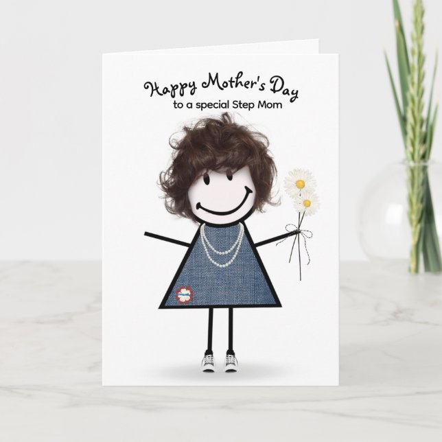 Carte Stick Figure Fête des Mères Fille pour Stepmaman (Devant)