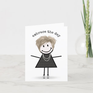 Carte Stick Figure Girl En Basket Bonjour