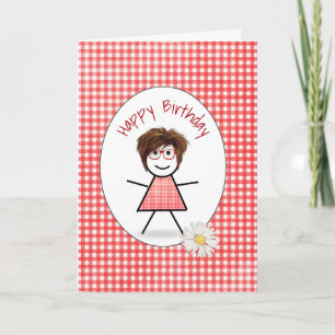 Carte Stick Girl anniversaire sur En vichy
