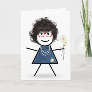 Carte Stick Girl Birthday avec marguerites