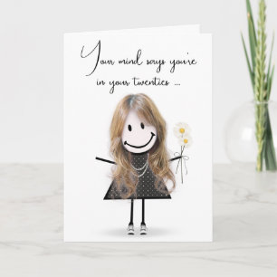 Carte Stick Girl d'anniversaire avec Daisy Bouquet