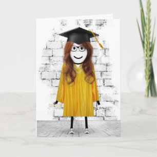 Carte Stick Girl Graduate avec cheveux et diplôme