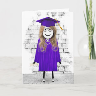 Carte Stick Girl Graduate avec cheveux et diplôme
