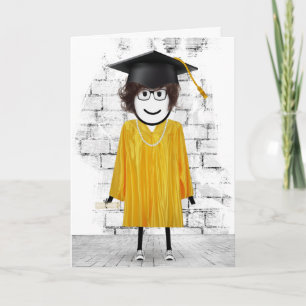 Carte Stick Girl Graduate avec cheveux et diplôme