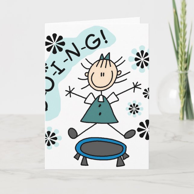Carte Stick Girl sur Trampoline (Devant)
