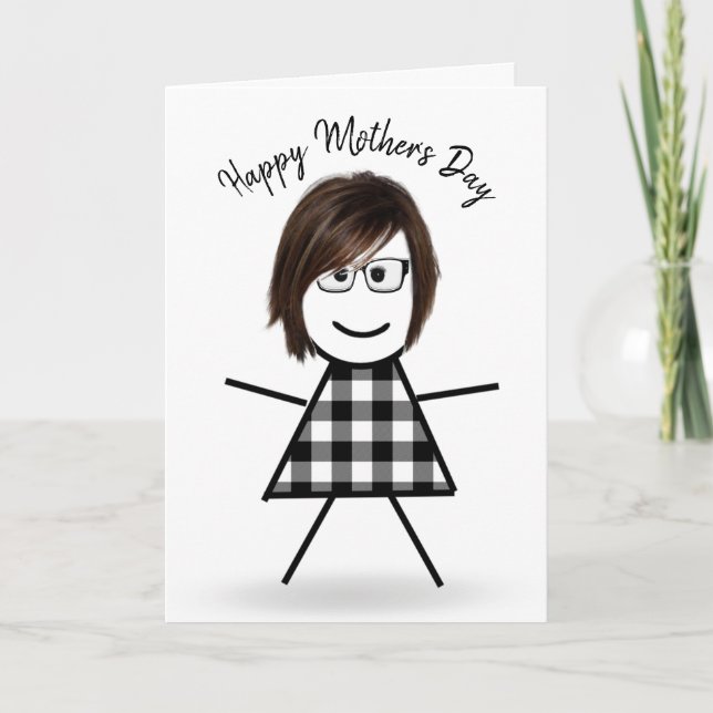 Carte Stick Girl with Hair for Mother's Day (Devant)