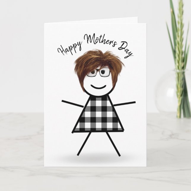 Carte Stick Girl with Hair for Mother's Day (Devant)
