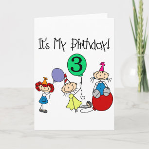 Carte Stick Kids Party 3ème anniversaire Tshirts et cade
