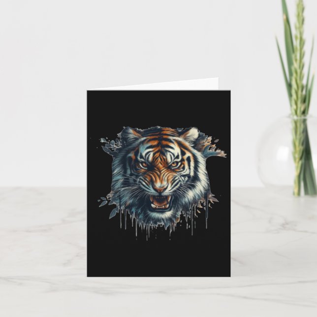 Carte Sticker de peinture à l'aquarelle de tigre féroce (Devant)