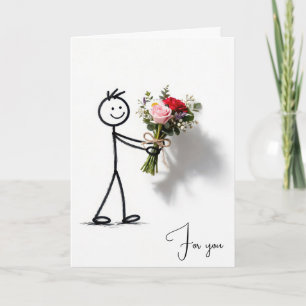 Carte Stickman d'anniversaire avec bouquet de roses