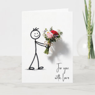 Carte Stickman d'anniversaire avec bouquet de roses