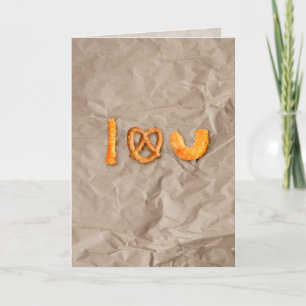 Carte Sticks au fromage et Pretzel Coeur Je t'aime Drôle