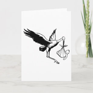 Carte Stork Livrant Baby Vintage Look Félicitations