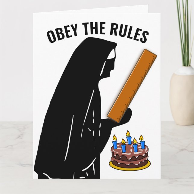 CARTE STRICT NUN AVEC RULER FUNNY ANNIVERSAIRE CATHOLIQU (Devant)