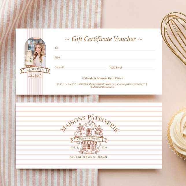 Carte Stripe Floral Cupcake Bakery Shop Gift Certificate (Stripe Floral Cupcake Bakery Shop Gift Certificate)