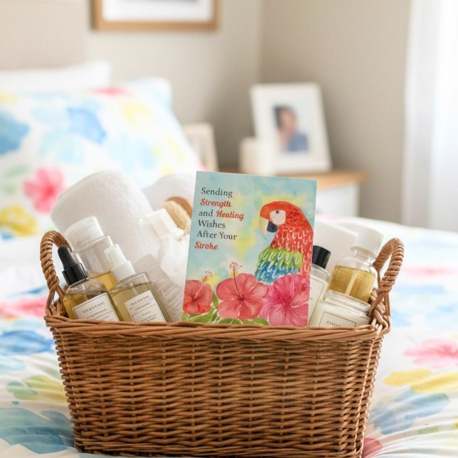 Carte Stroke Healing Scarlet Macaws, Hibiscus (Créateur téléchargé)