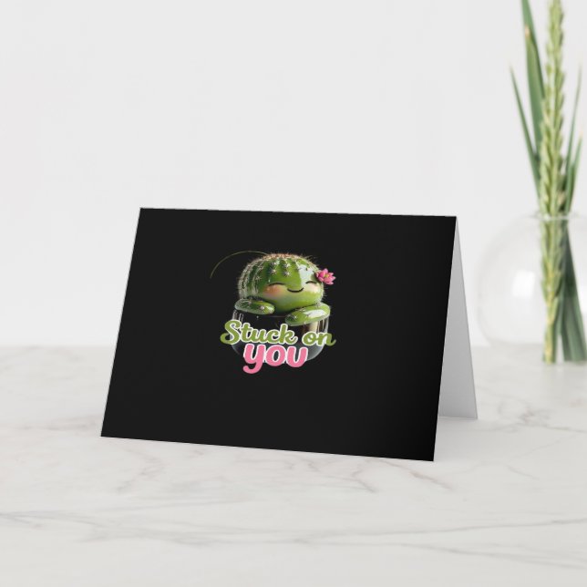 Carte Stuck On You Cute Cactus Pun Kawaii Valentines Lov (Devant)