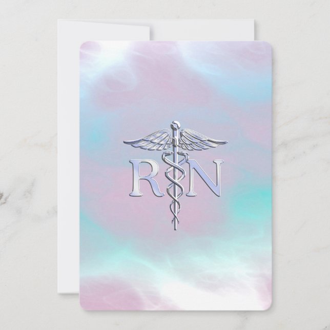 Carte Style Argent RN Caduceus Médicale Mère Pearl (Devant)