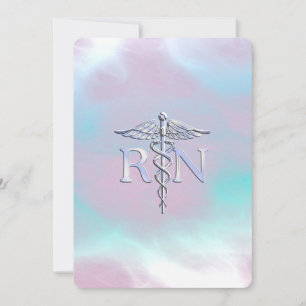 Carte Style Argent RN Caduceus Médicale Mère Pearl