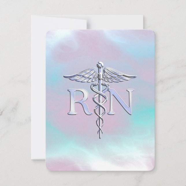 Carte Style Argent RN Caduceus Médicale Mère Pearl (Devant)