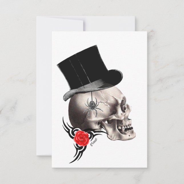 Carte Style crâne gothique et tatouage rose (Devant)