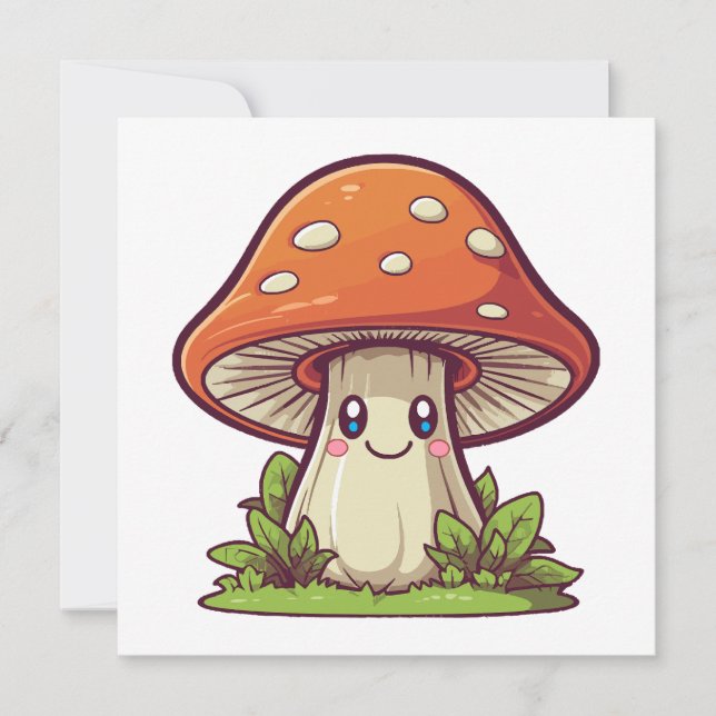 Carte Style mignon kawaii, cueillette de champignons (Devant)