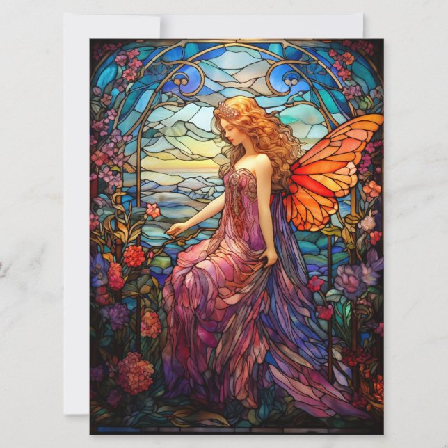 Carte Style Tiffany Vitrail Verre magique Fée (Devant)