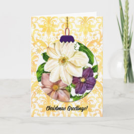 Carte Style vintage Art Floral Ornement de Noël Jaune