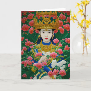 Carte Style vintage Asiatique Abstraite fille avec fleur