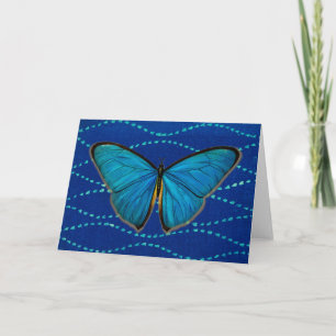 Carte Style vintage Bleu sur Bleu Papillon Art Note Card