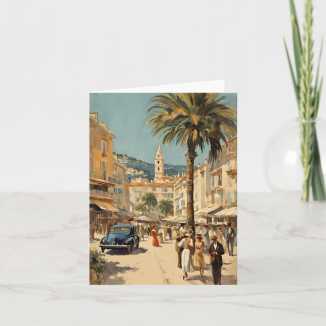 Carte Style vintage Cannes Français Aquarelle (Devant)