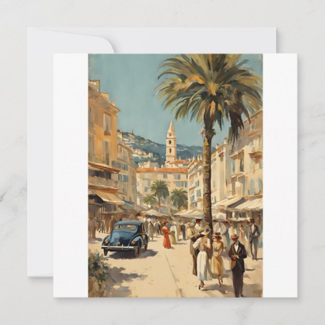 Carte Style vintage Cannes Français Aquarelle (Devant)
