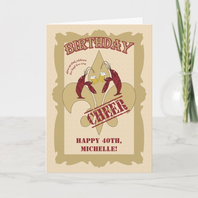 Carte Style vintage Crawfish Fleur de Lis Birthday (Devant)