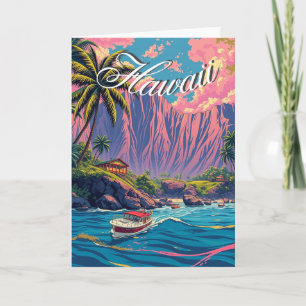 Carte Style vintage Hawaiian Travel Honolulu Mid-Pacific