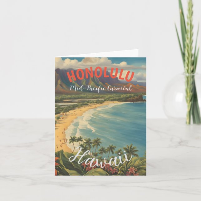 Carte Style vintage Hawaiian Travel Honolulu Mid-Pacific (Devant)