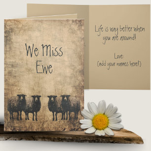 Carte Style Vintage Moutons Groupe de Jeu Vous Manquez