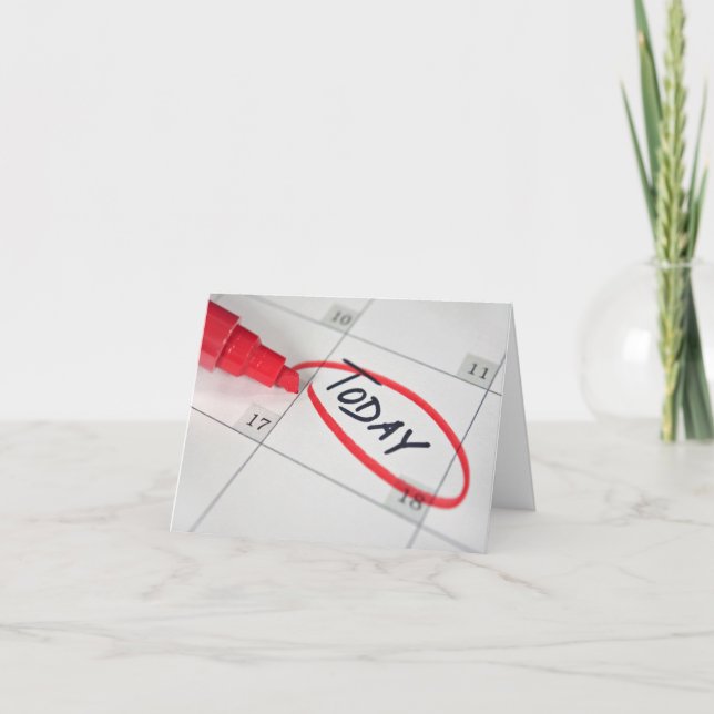 Carte stylet rouge et cercle sur le calendrier (Devant)