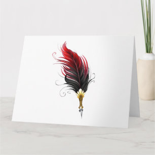 Carte Stylo rouge en plumes avec nib or