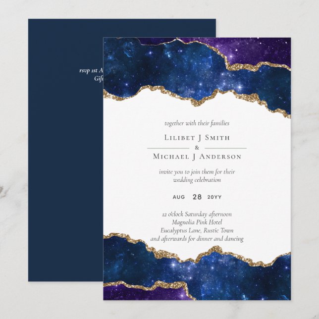 Carte Sublime Agate Blue Gold MARIAGE SUITE (Devant / Derrière)