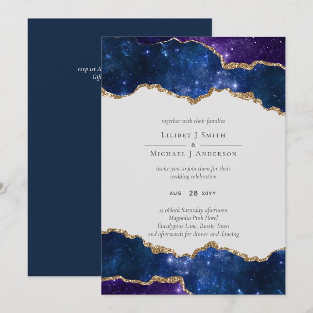 Carte Sublime Agate Blue Gold MARIAGE SUITE (Devant / Derrière)