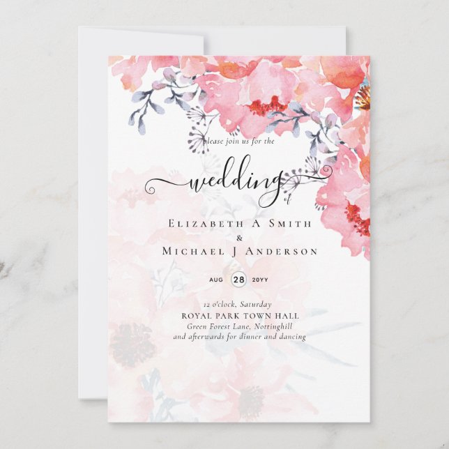 Carte Sublime MARIAGE en fleurs roses - BUDGET (Devant)