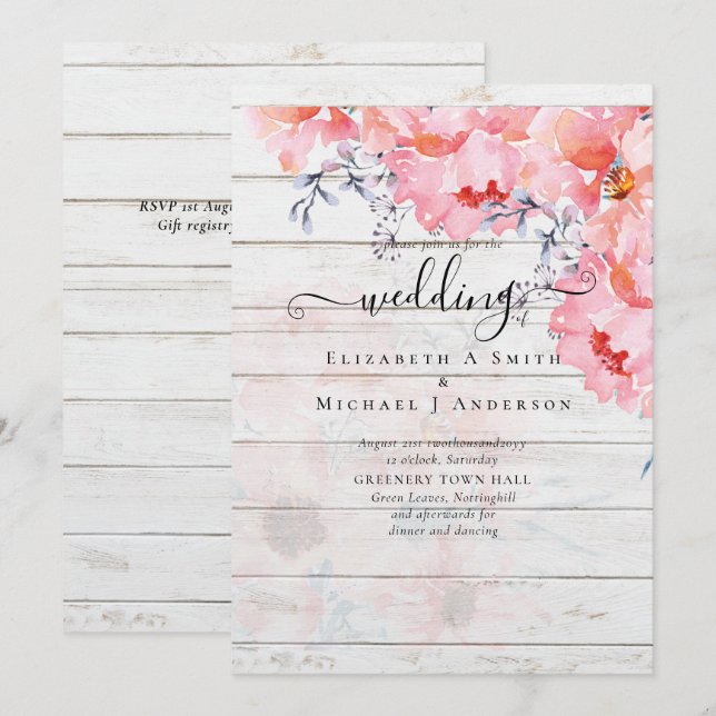 Carte Sublime MARIAGE en fleurs roses - BUDGET (Devant / Derrière)