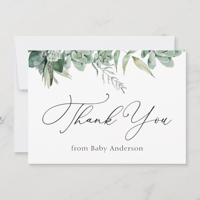 Carte Succulents et Merci de Baby shower Eucalyptus (Devant)