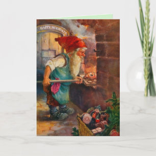 Carte Suédois Tomten ou Elfe Pâtissier de Noël en pain d
