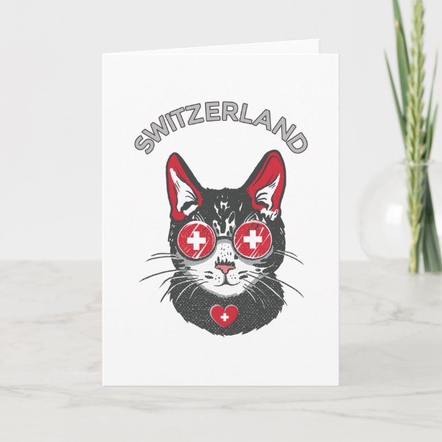 Carte Suisse Soccer Chat Mascotte Fan drapeau suisse (Devant)